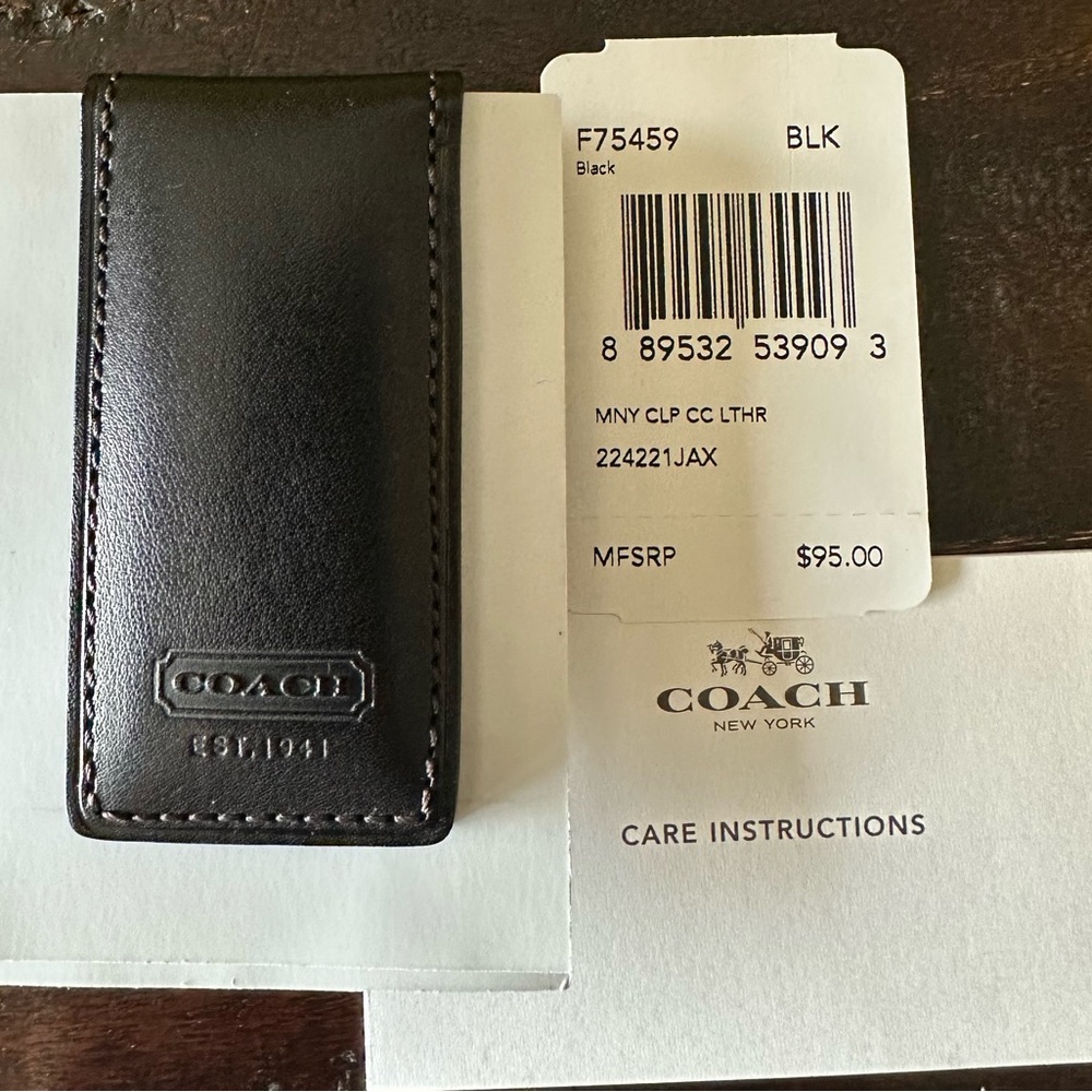 Coach Black Leather Card Case / Money Clip